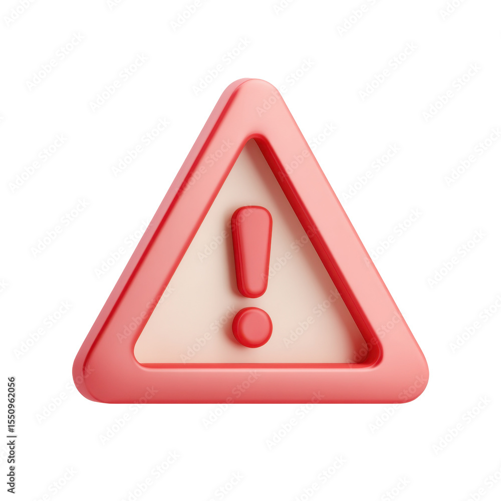 Fototapete A 3D rendered soft red warning caution attention sign icon with an exclamation mark inside a triangle on a transparent background emphasizing immediate alert and safety notices for important alerts