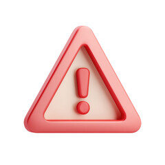A 3D rendered soft red warning caution attention sign icon with an exclamation mark inside a triangle on a transparent background emphasizing immediate alert and safety notices for important alerts
