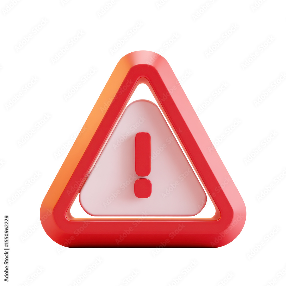 Poster soft 3d red warning sign icon with exclamation mark in a triangle for attention and caution