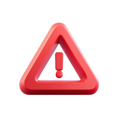 A 3D rendered red warning caution attention sign icon with a soft transparent PNG design illustrating important alerts