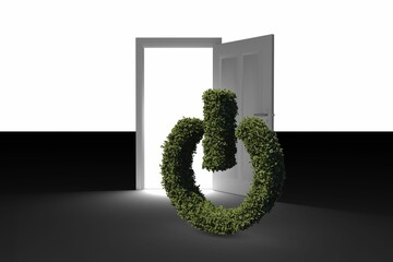 Fototapeta premium Logout icon of topiary at doorway on floor