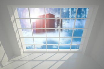 Server towers seen through window