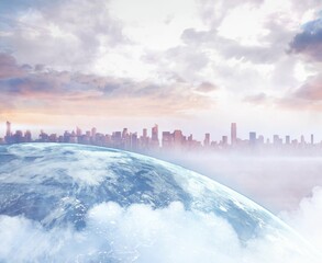 Picture of the earth in front of a city