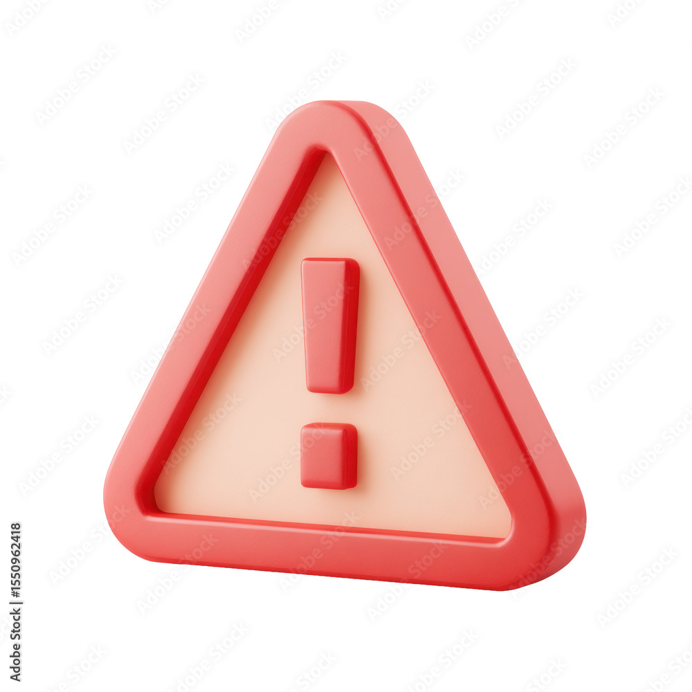 Poster a 3d rendered soft red warning sign icon with an exclamation mark inside a triangle on a transparent