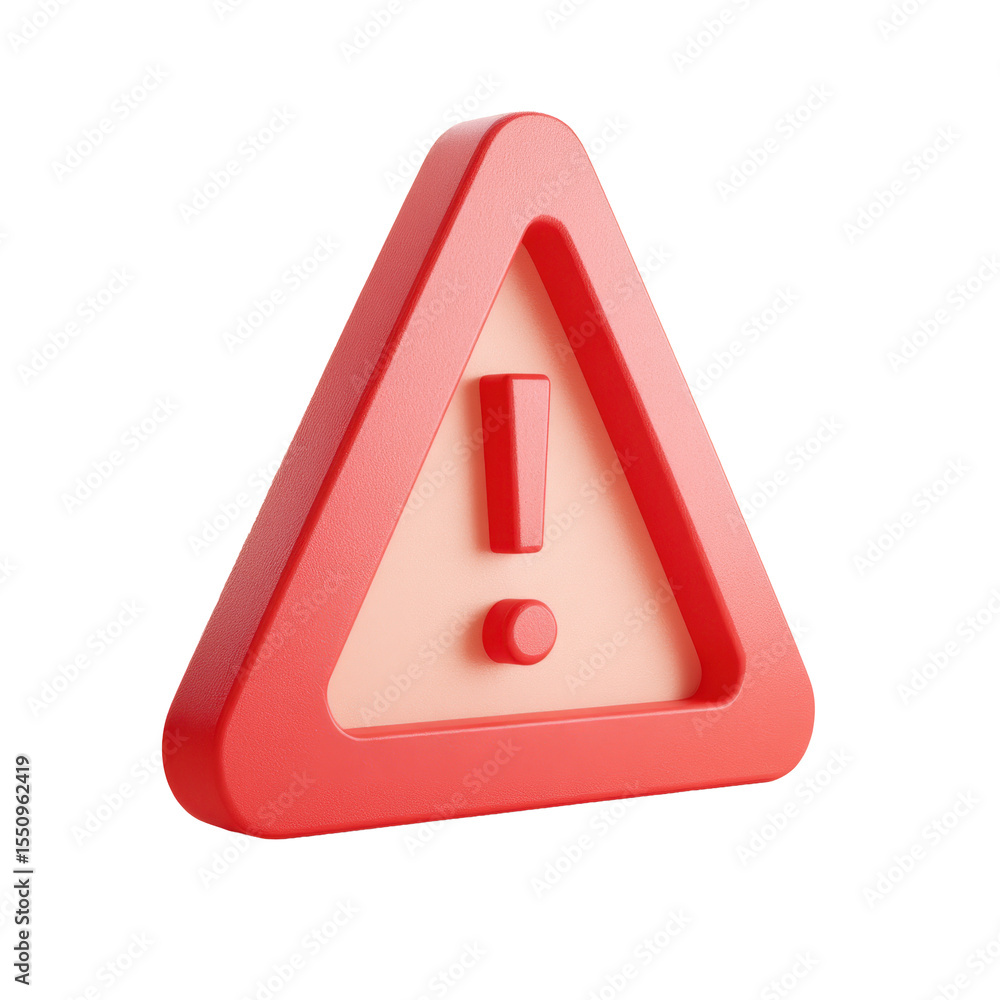 Poster a bright red 3d rendered warning triangle icon with an exclamation mark inside signaling caution and