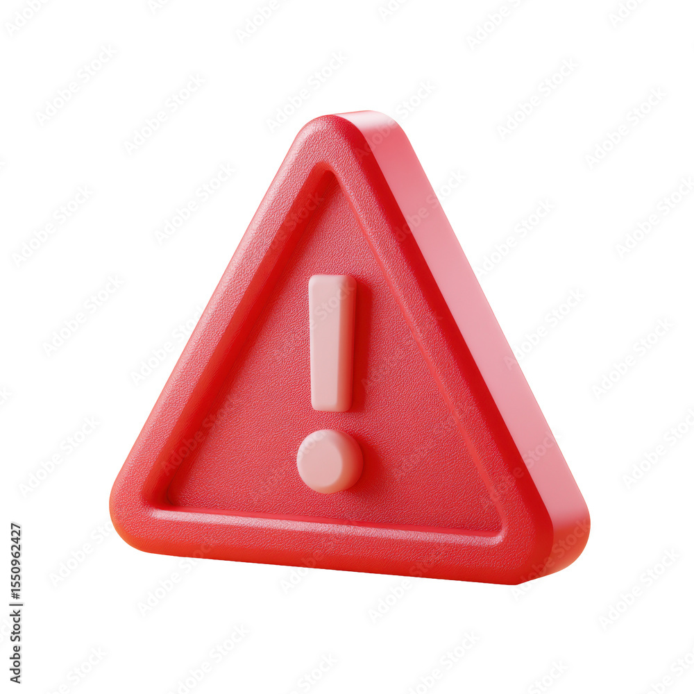 Poster a detailed 3d rendering of a soft red warning sign with an exclamation point inside a triangular sha