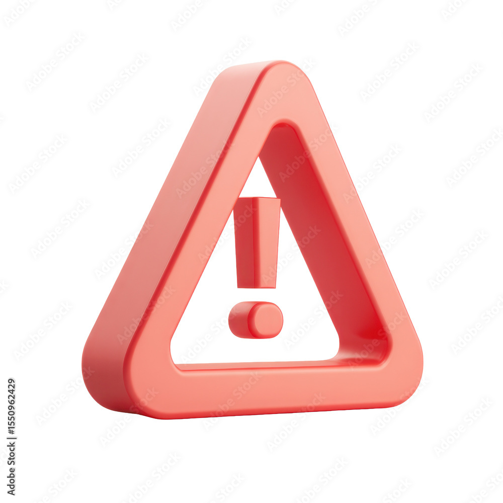 Poster a bright red three dimensional warning sign icon with an exclamation mark inside a triangle a symbol