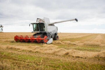 View of a harvester on a field
