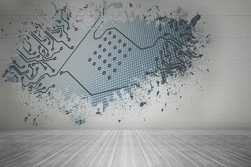 Splash on wall revealing circuit board