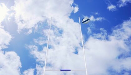Rugby ball flying between posts © vectorfusionart
