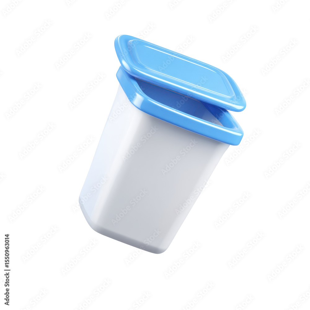 Poster clean 3d rendering of a white plastic bin with a blue lid isolated on a transparent background for d
