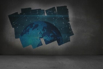 Display on wall showing global technology graphic
