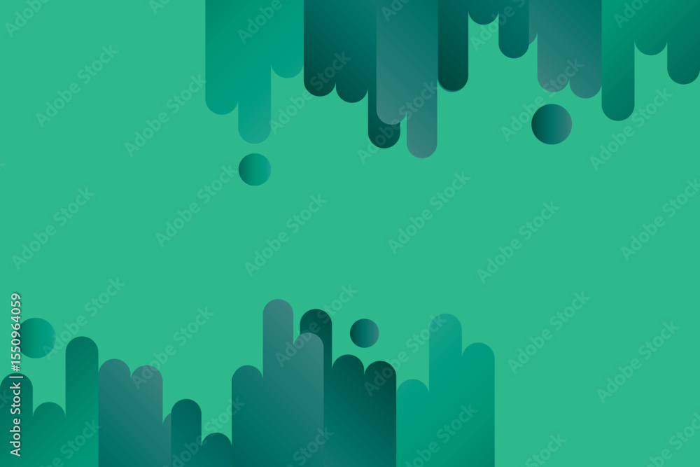 Poster abstract teal green background with rounded shapes and gradient circles creating a modern minimalist