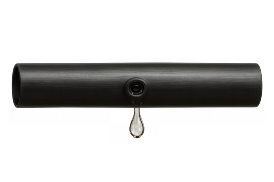 Close-up of dripping irrigation pipe, symbolizing water conservation and precision farming techniques, isolated on transparent background