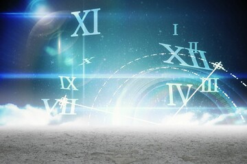 Roman numeral clock in desert