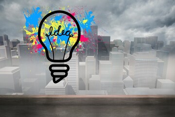Idea light bulb over cityscape