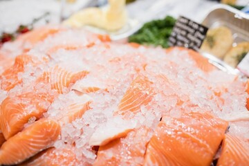 Close-up of salmon in supermarket