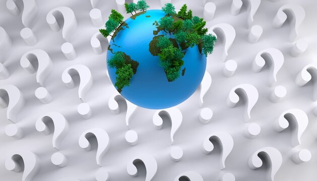 Fototapeta Globe over question marks