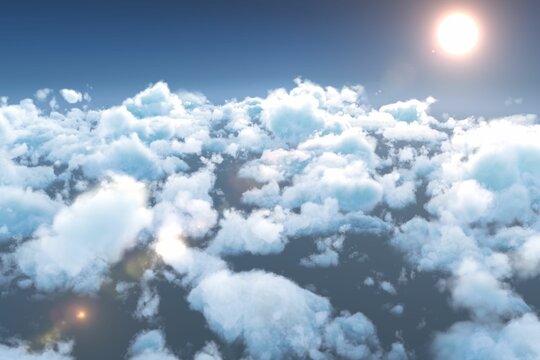 Fototapeta Tranquil scene of bright sun over clouds during sunny day