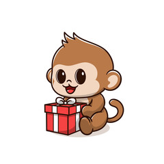Fototapeta premium monkey holding birthday gift box