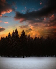 Fototapeta premium Fir tree forest in snowy landscape