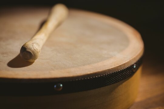 Wooden bodhran with stick