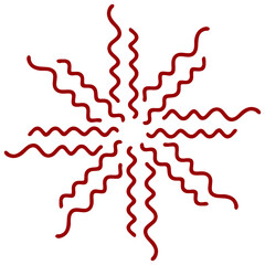 Abstract Red Spiral with Wavy Tentacles in Hand-Drawn Style Vector