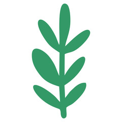 Minimal Green Leaf Icon in Hand-Drawn Organic Flat Vector Style