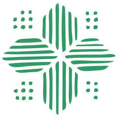 Green Abstract Floral Symbol Made from Lines and Dots in Vector Style