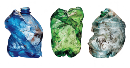 Crumpled plastic bottles, various colors