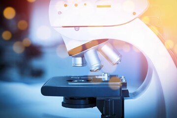 Close-up of microscope in laboratory