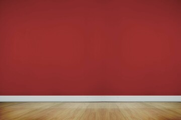 Obraz premium Flat design is presenting empty interior featuring red accent wall, white baseboard, wood floor