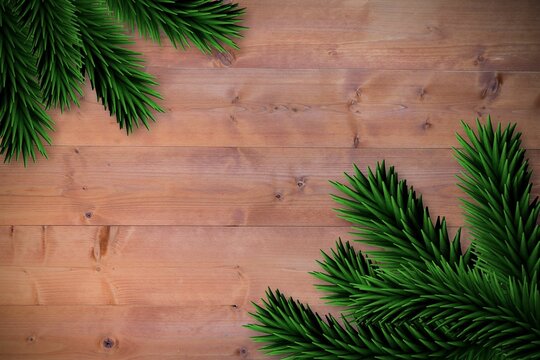Fir branches over wooden planks