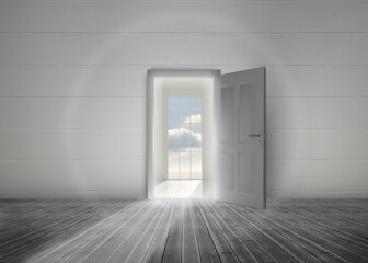 Fototapeta premium Open door leading to bright window