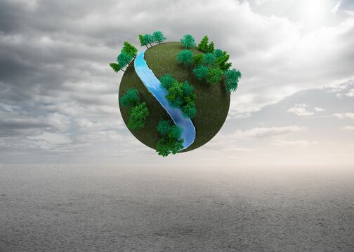 Fototapeta Futuristic earth floating in air
