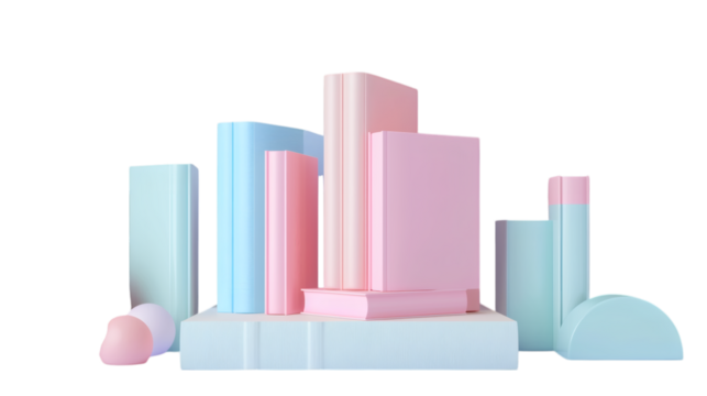 Stack of pastel colorful books 3D render icon isolated on white background