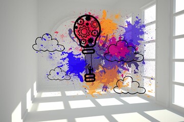 Hot air balloon in bright room