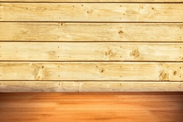 Flat design interior is showing light plank wall, wood floor with transparent background