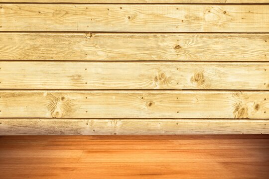 Fototapeta Flat design interior is showing light plank wall, wood floor with transparent background