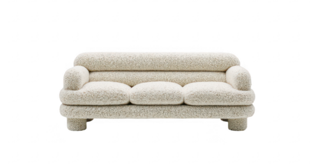 Cream-colored, plush couch with rounded armrests and legs