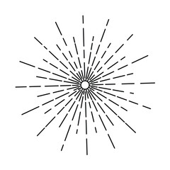 Black radial burst with thick lines, vintage sunbeam style. Great for logos, posters, fireworks, or energy explosion effects in minimalist or retro designs.