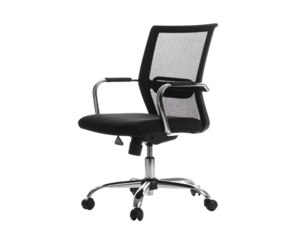 Modern black ergonomic office chair isolated on transparent background. Ideal for work and office scenes.