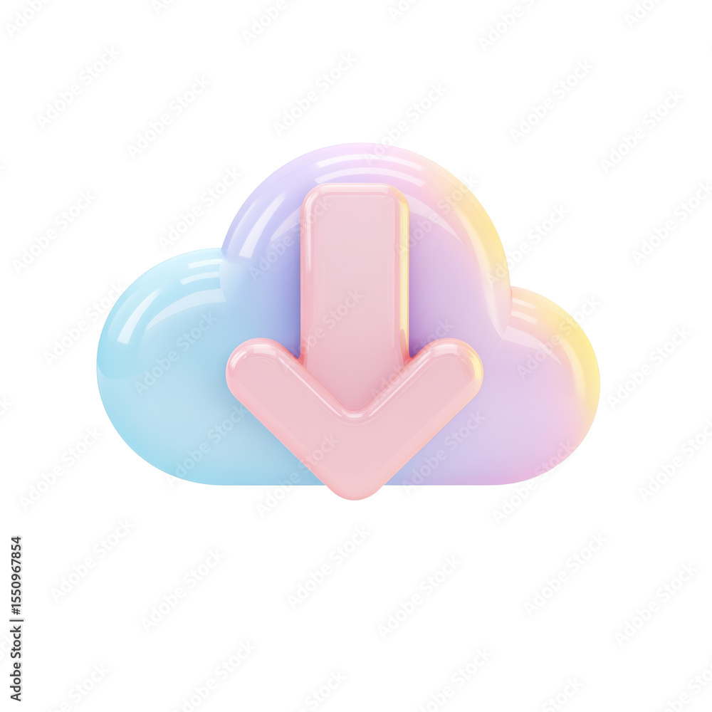 Poster a transparent png 3d cloud computing icon with a pastel arrow ready for immediate download and appli