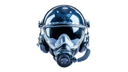Aviation pilot helmet with oxygen mask and headset Transparent background, PNG