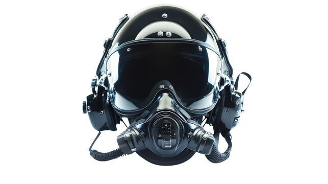 Aviation pilot helmet with oxygen mask and headset Transparent background, PNG
