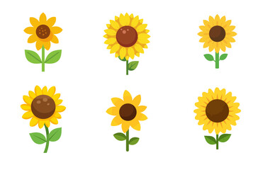set of sunflowers isolated simple flat vector