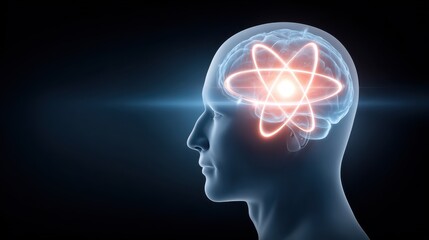 Obraz premium A human figure channeling mental power, merging with atomic energy, symbolizing energy control, life balance, the law of attraction, and the act of manifesting.