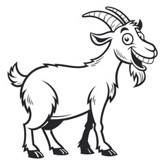 Fototapeta premium Happy Cartoon Goat – Hand Drawn Vector Clipart | Silly Goat Vector – Whimsical Horned Animal Art | Funny Goat Face – Adorable Mountain Animal Cartoon