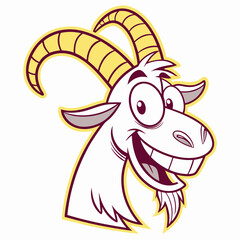 Happy Cartoon Goat – Hand Drawn Vector Clipart | Silly Goat Vector – Whimsical Horned Animal Art | Funny Goat Face – Adorable Mountain Animal Cartoon