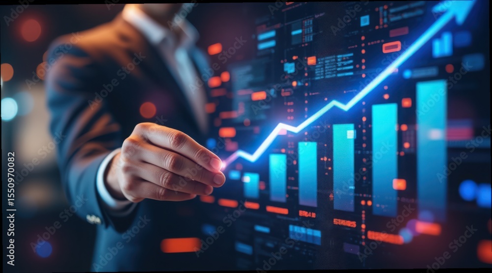 Poster business growth strategy visualization with data analysis concept
